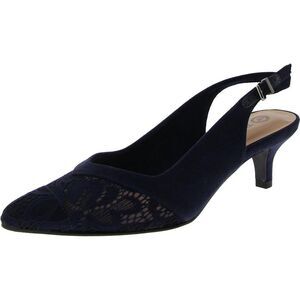 Bella Vita Navy Blue Lace Pointed Slingback Pumps